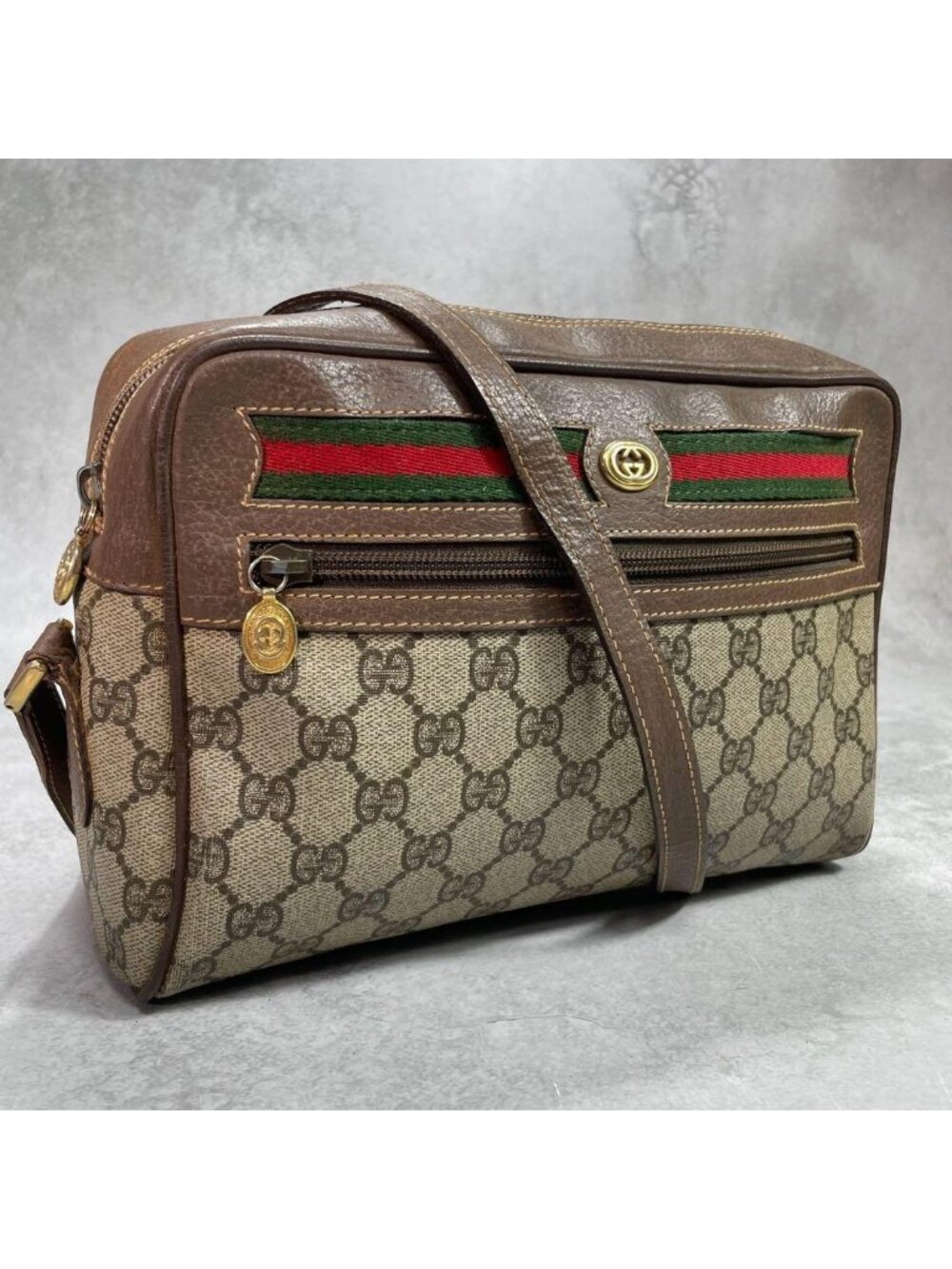 Gucci GG Sherry Line Shoulder Bag Brown Leather